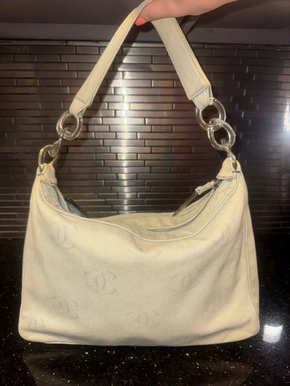 CHANEL Light Blue Denim Shoulder Bag - Picture 6 of 14